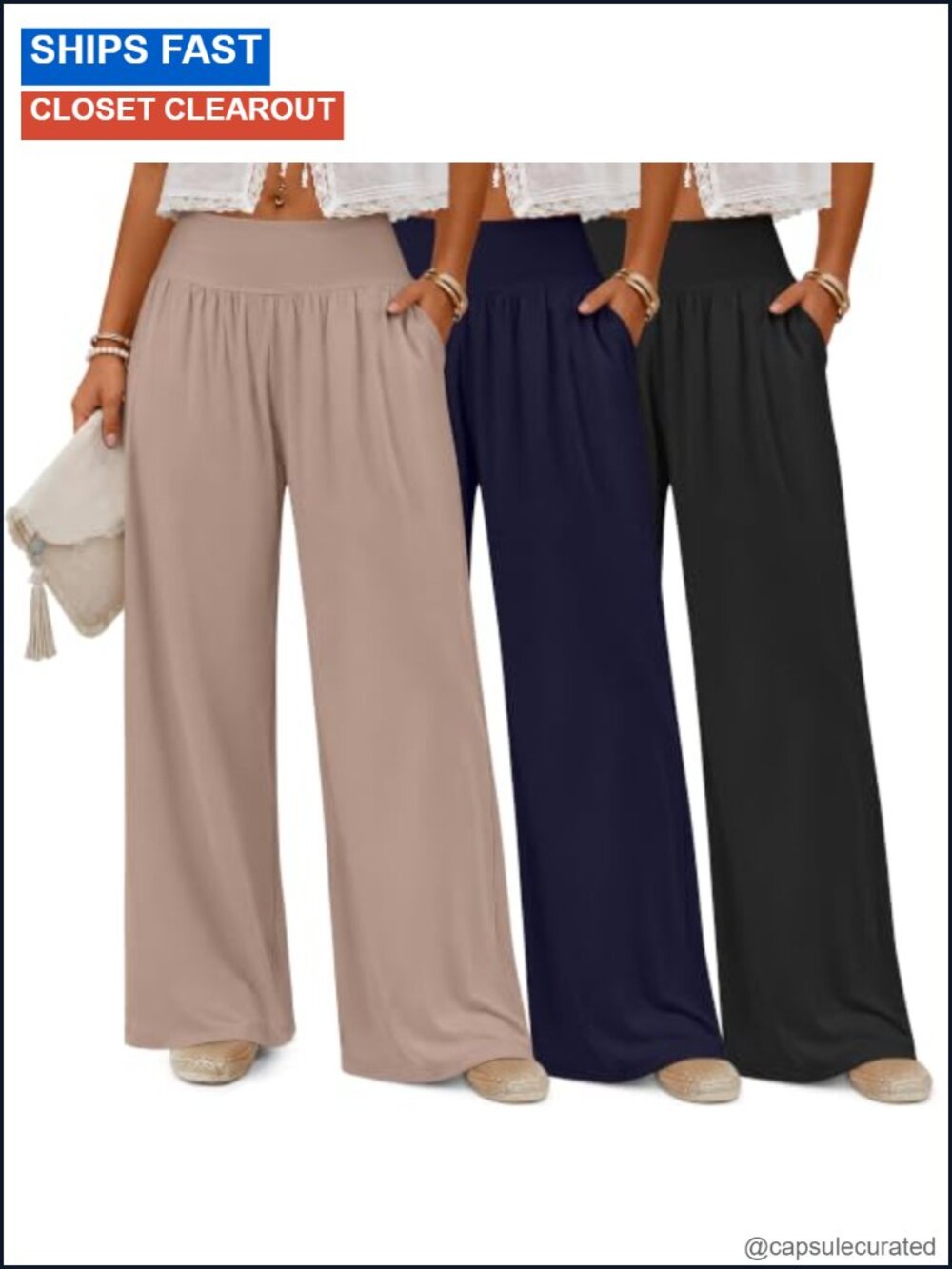 Wide Leg Yoga Pants with Pockets 3 Pack High Waist Lounge